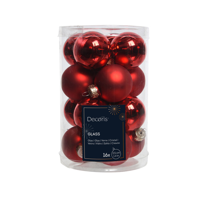 Kaemingk Glass Bauble – Shiny/Matt Mix. Christmas Red (Dia.3.5Cm)