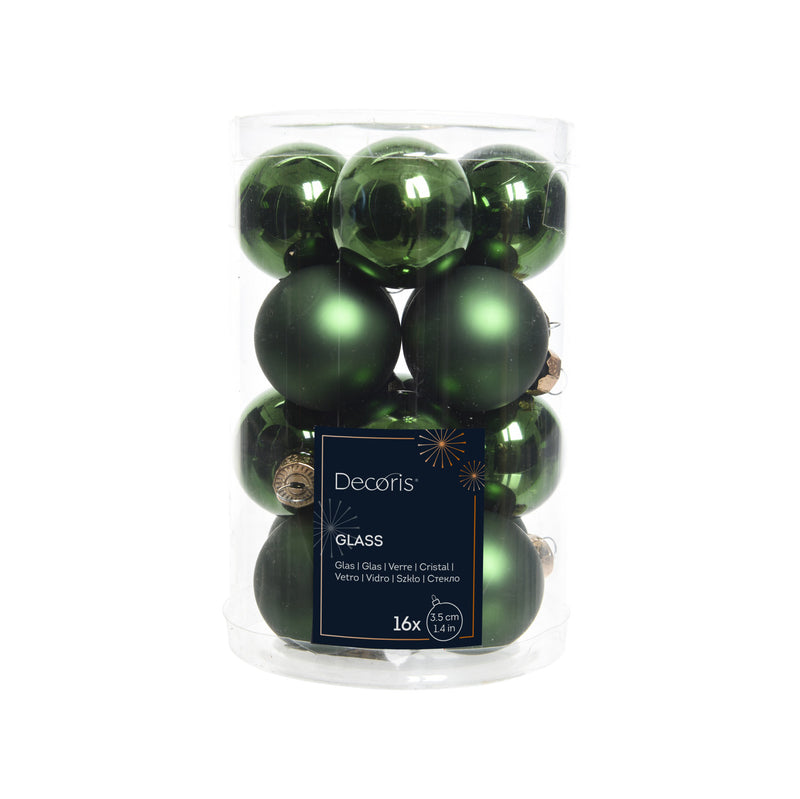 Kaemingk Glass Bauble – Shiny/Matt Mix. Pine Green (Dia.3.5Cm)