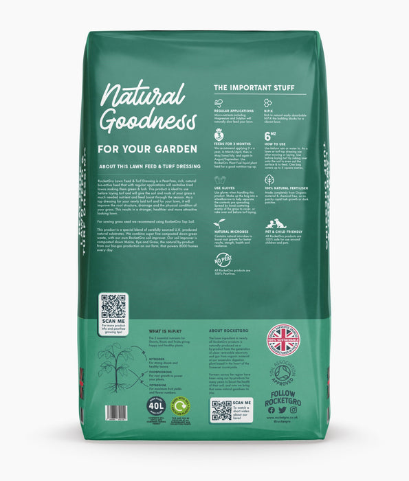 RocketGro Peat-Free Organic Lawn Feed & Top Dressing 40Ltr