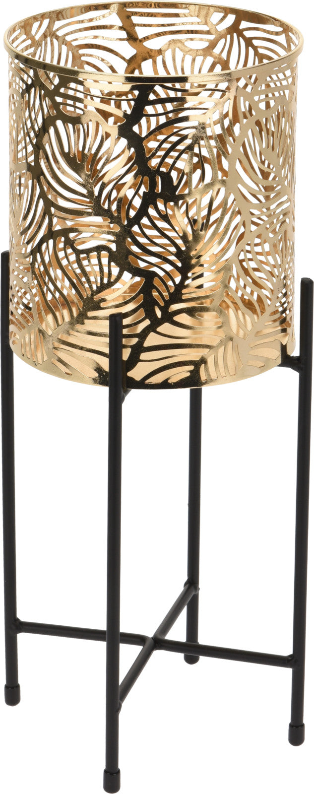 Koopman Gold Colour Flower Pot On a Black Metal Stand 354mm