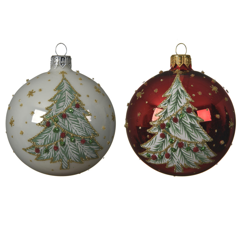Kaemingk Glass Bauble – Shiny Enamel. Xmas Tree Design Assorted (Dia.8Cm)
