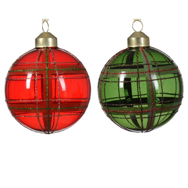 Kaemingk Glass Bauble – Glitter Crossing Lines. Assorted (Dia.8Cm)