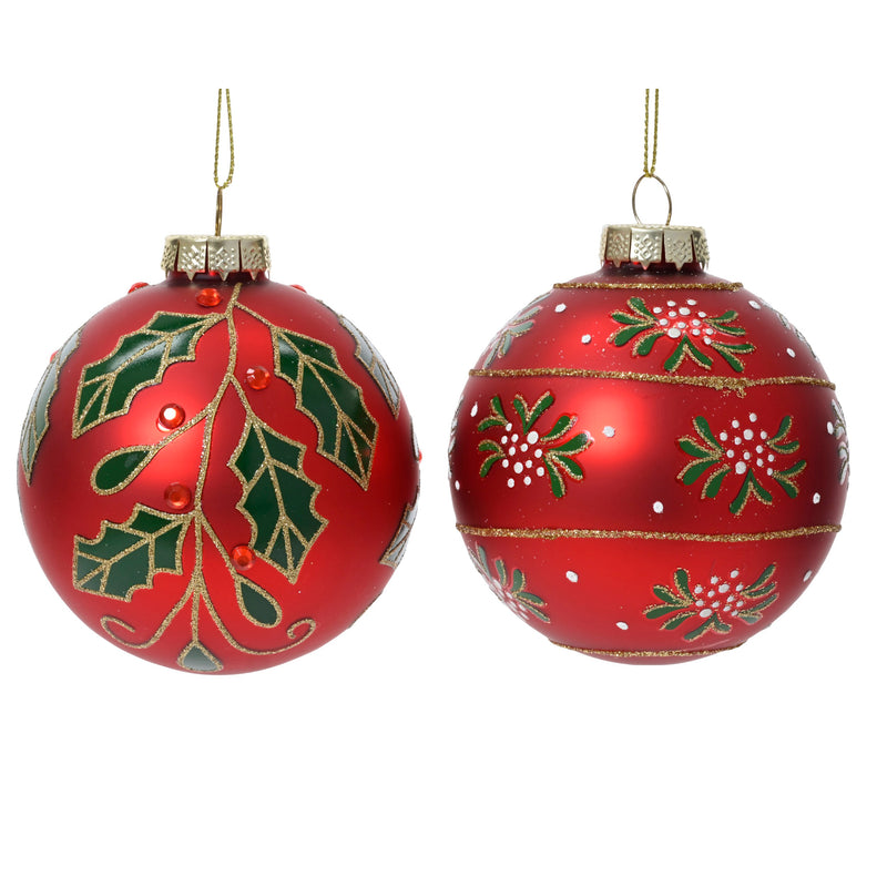 Kaemingk Glass Bauble Silver Branches. Beads 2 Assorted (Dia.8Cm)