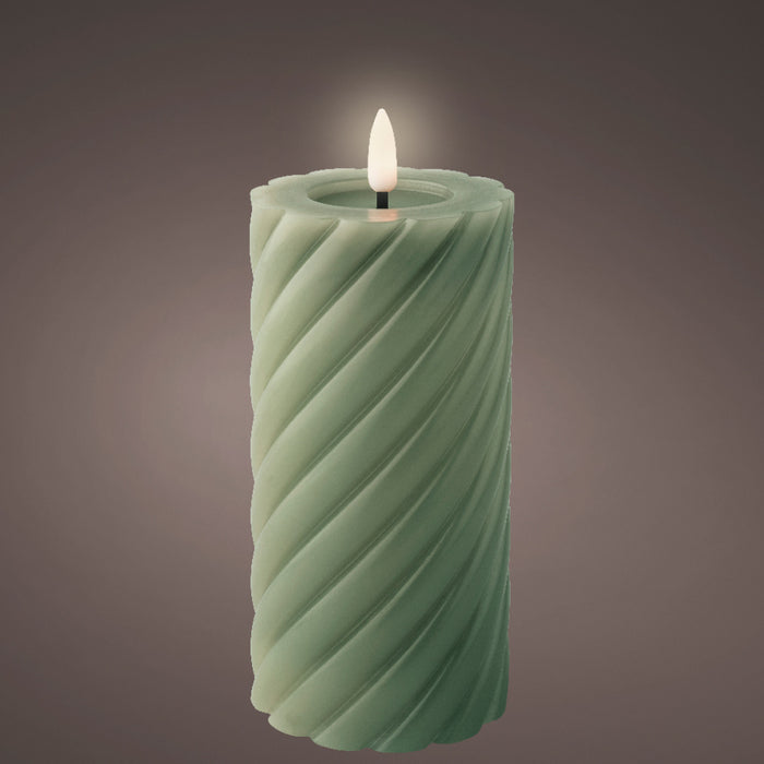 Kaemingk LED Wick Twisted Green Candle (17.3cm)