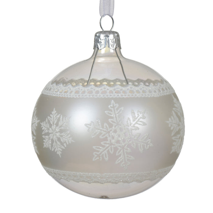 Kaemingk Glass Bauble – Transparent With Iris Snowflake Border (Dia.8Cm)