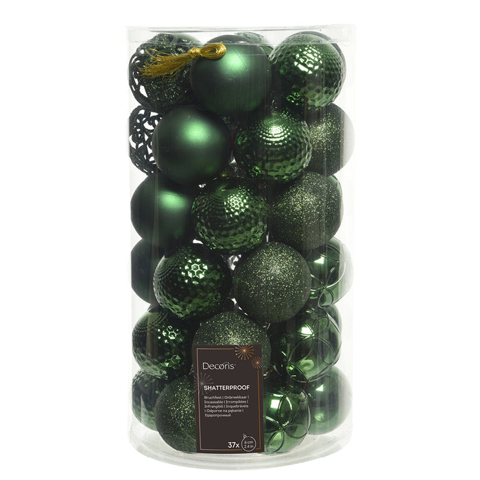Kaemingk Polystyrene Bauble – Matt/Shiny/Glitter Mix, Pine Green (Dia.6Cm)
