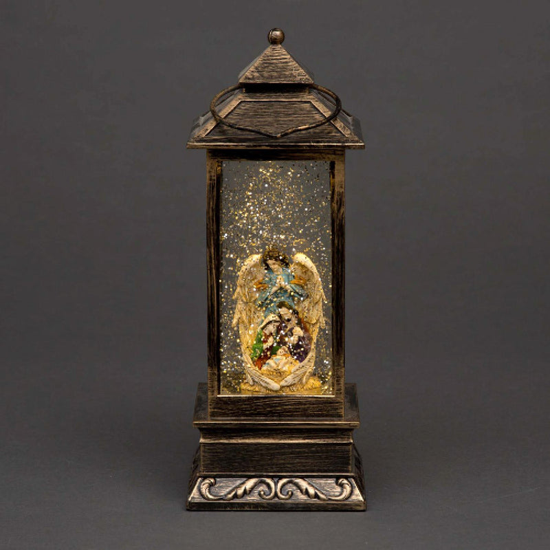 SHATCHI 28cm Battery Swirling Glitter Lantern Nativity Scene