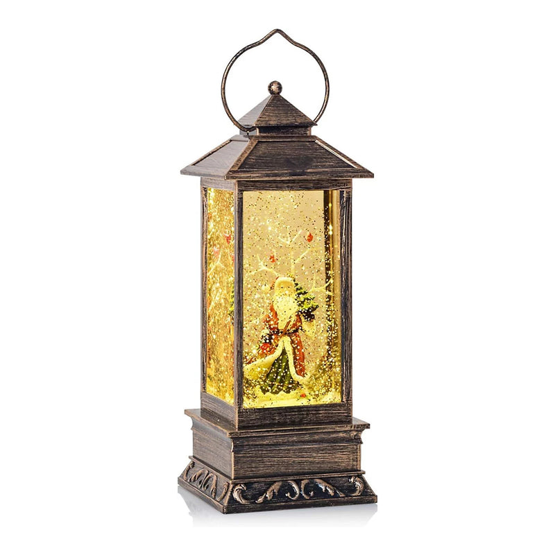 SHATCHI 28cm Battery Swirl Glitter Water Lantern Santa Scene