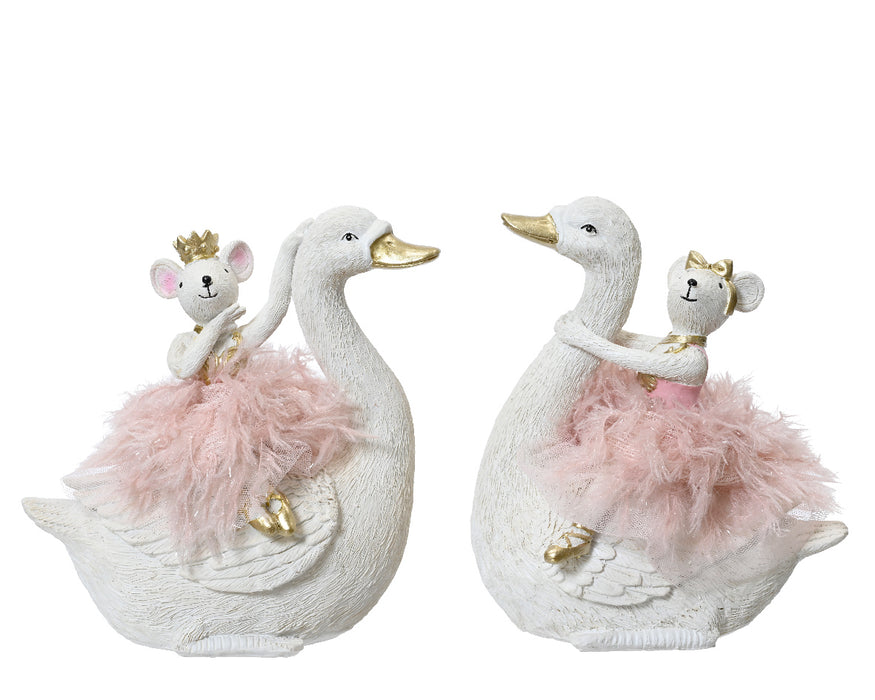 Kaemingk Mouse And Swan Pink Gold Polyresin