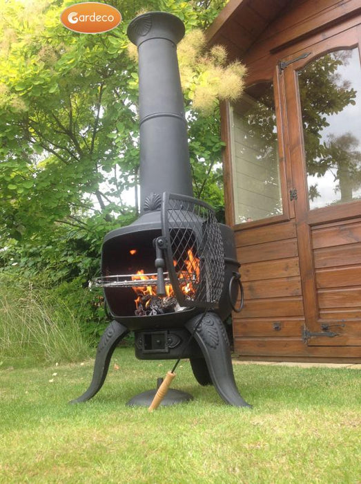 Gardeco Large Tia Chimenea in Black, inc BBQ grill