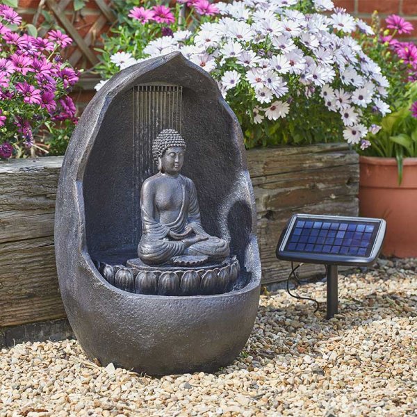 Smart Solar Buddha Water Feature - Hybrid Power