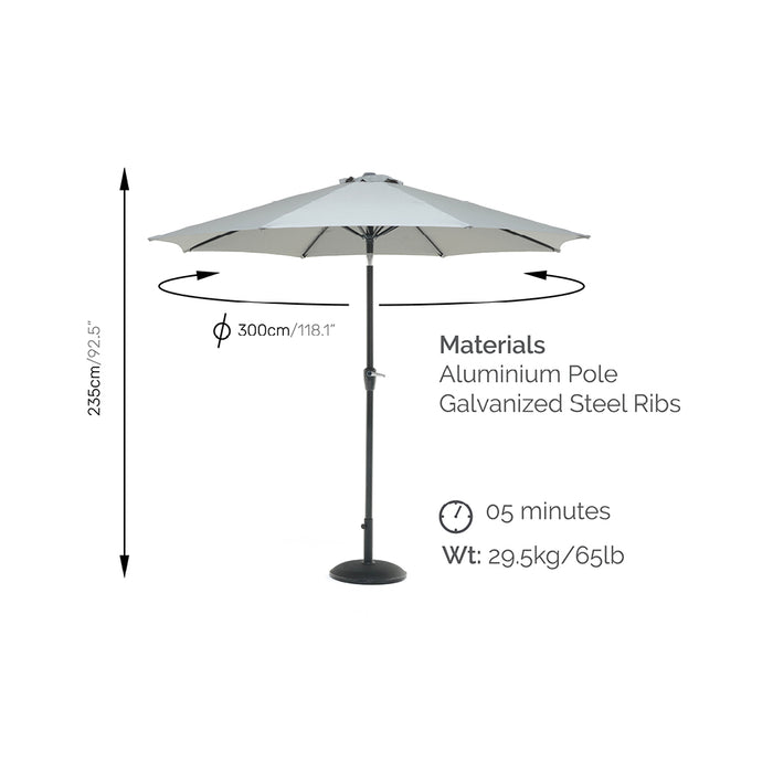 Lifestyle 3m Crank & Tilt Parasol - Grey