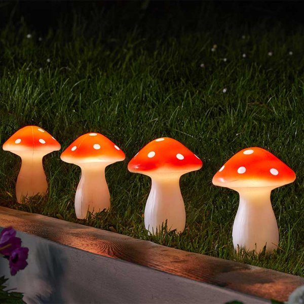Smart Solar Fairy Mushroom Stake Lights - Set of 4