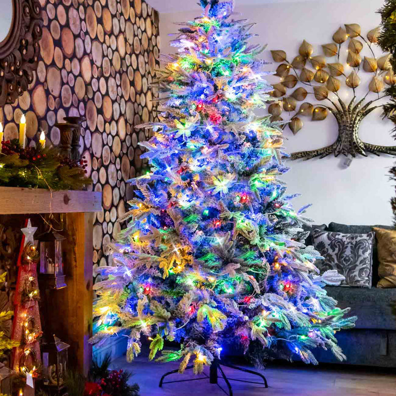 SHATCHI 7ft Pre-Lit Lapland Fir Snow Covered Christmas Tree Green