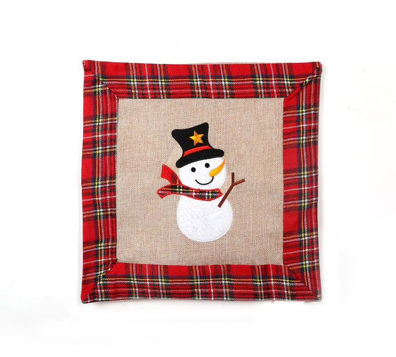 SHATCHI 46cm Tartan Hessian Cushion Cover - Christmas Home Decor