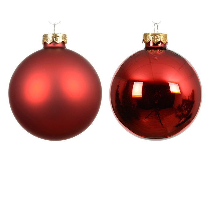 Kaemingk Baubles Glass Shiny - Matt Set Christmas Red (Dia.8Cm)