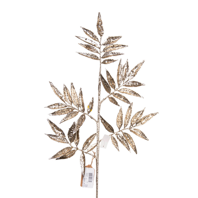 SHATCHI 80cm Champagne Glitter Leaf Spray - Christmas Floral Stem