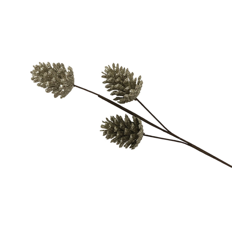 SHATCHI 23cm Champagne Glitter Pine Cones Pick - Christmas Floral Decoration