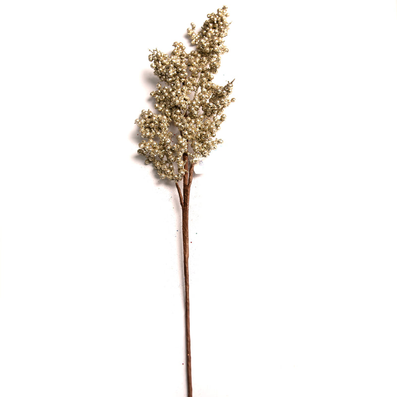 SHATCHI 25cm Champagne Glitter Spray Pick - Christmas Floral Decoration