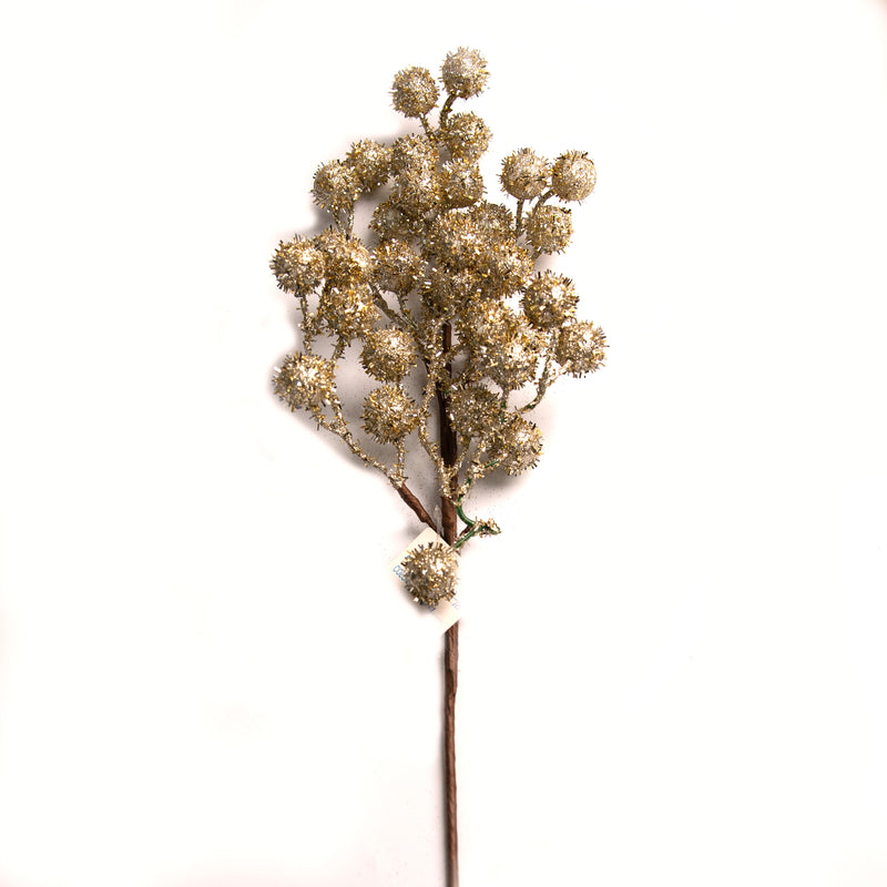 SHATCHI 18cm Champagne Glitter Berries Pick - Christmas Floral Decoration