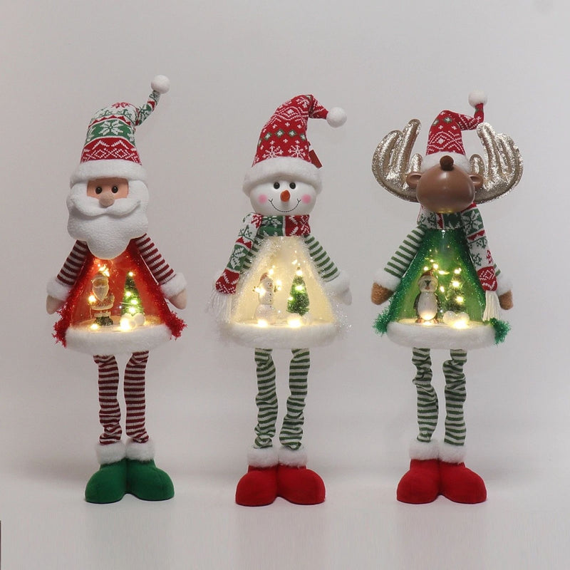 Shatchi B/O LED 40cm Dangly Legs Santa Snowman Deer w/ Lit Scene Assorted