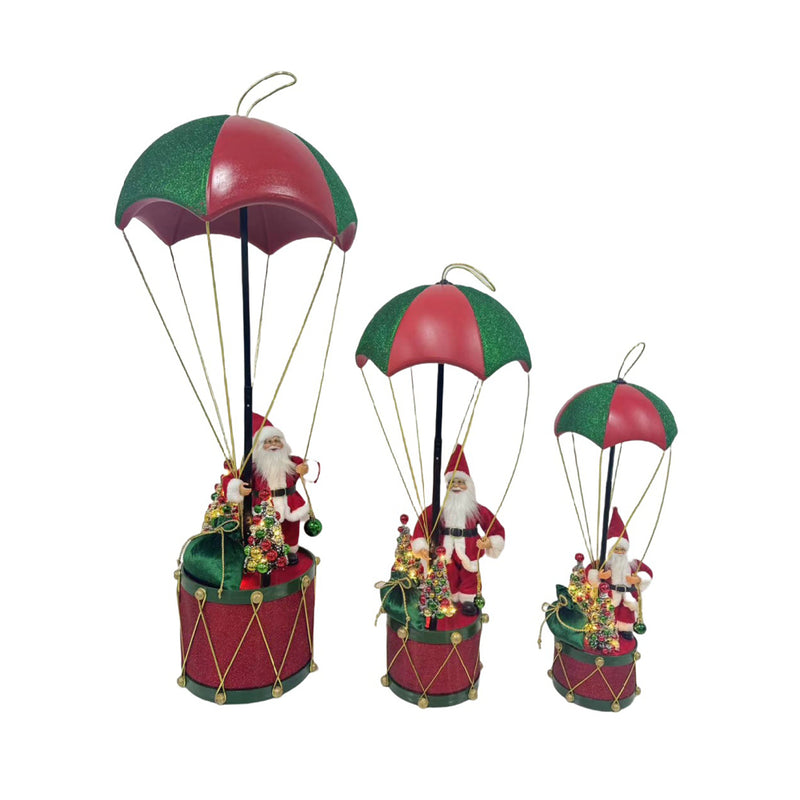 SHATCHI 80cm Pop Up Christmas Parachute Santa Red & Green - Battery LED