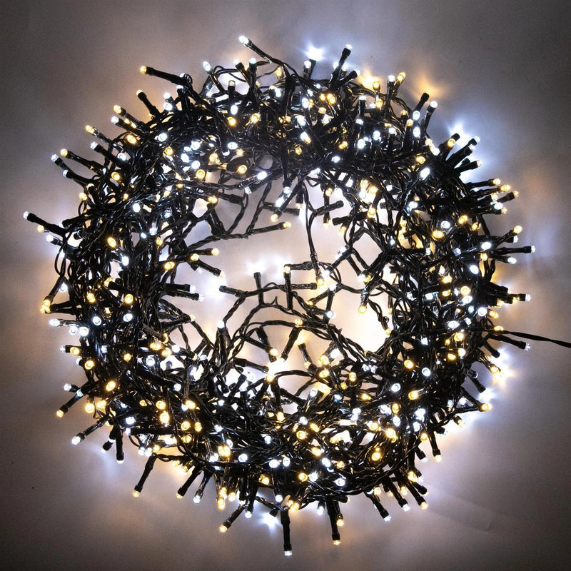 SHATCHI 1000 White & Warm White LED Compact Christmas Lights 25m - Green Cable