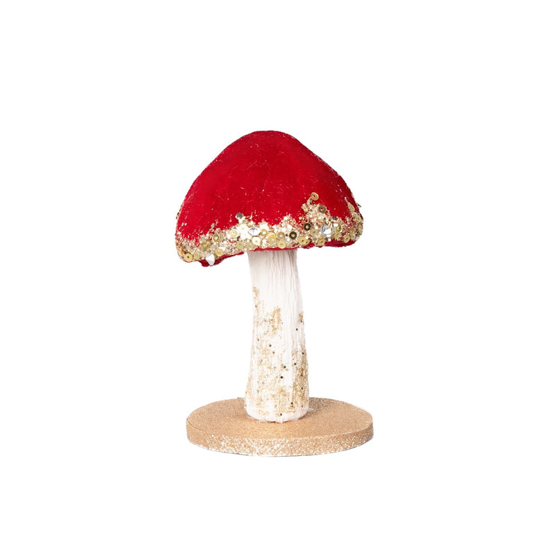 SHATCHI 13cm Red Velvet Mushroom - Christmas Decoration