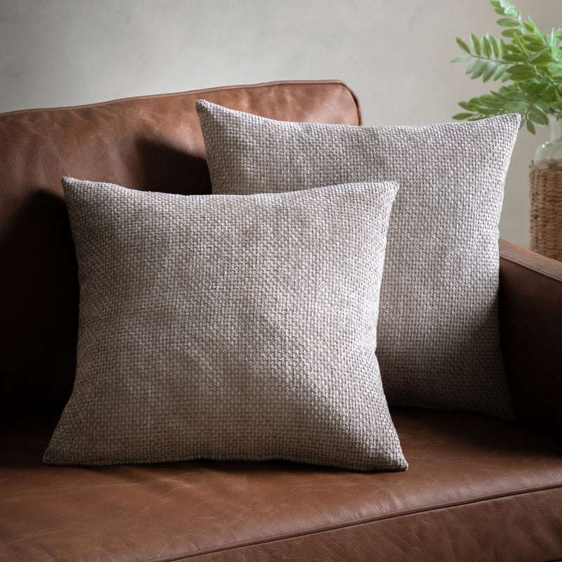 Gallery Basketweave Chenille Cushion Cream 2pk 450x450mm Poly Filled Cream