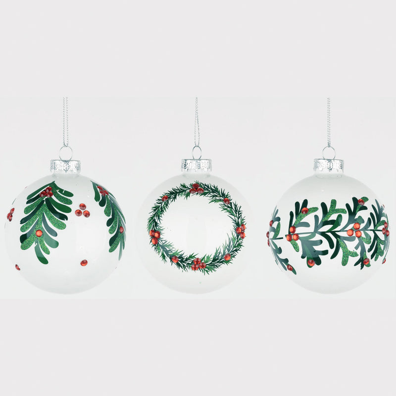 SHATCHI 8cm Glass Christmas Baubles Box of 12 - 3 Assorted Designs