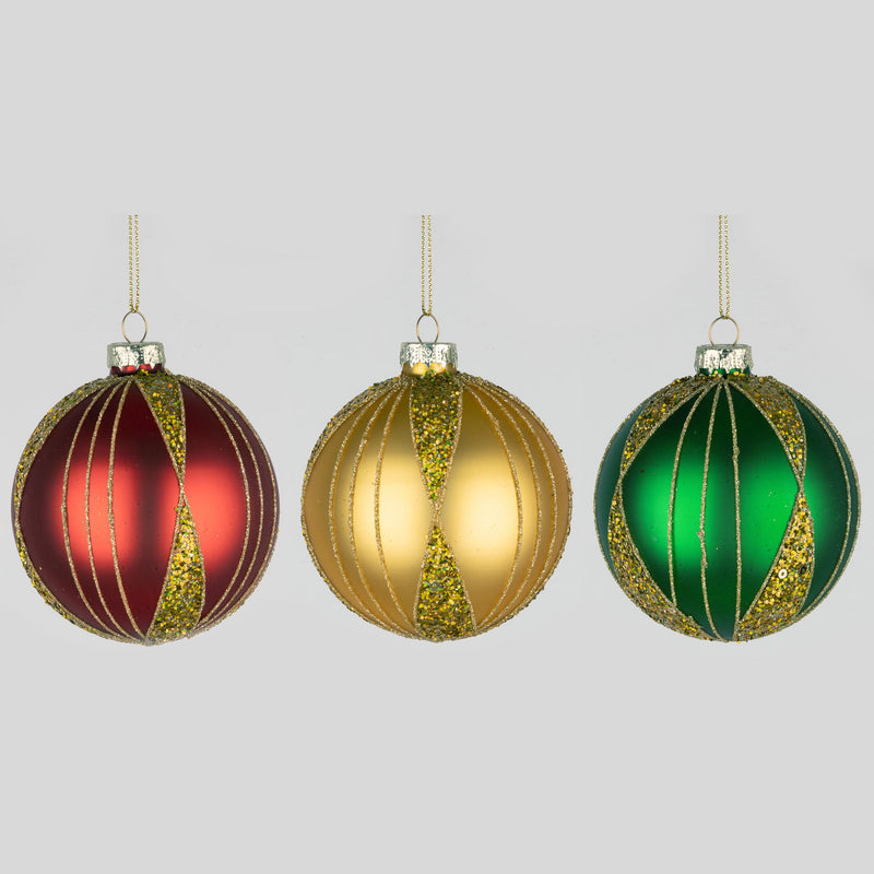 SHATCHI 8cm Glass Christmas Baubles Box of 12 - 3 Assorted Designs