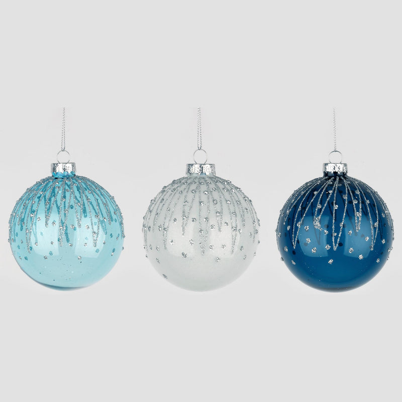 SHATCHI 8cm Glass Christmas Baubles Box of 12 - 3 Assorted Designs