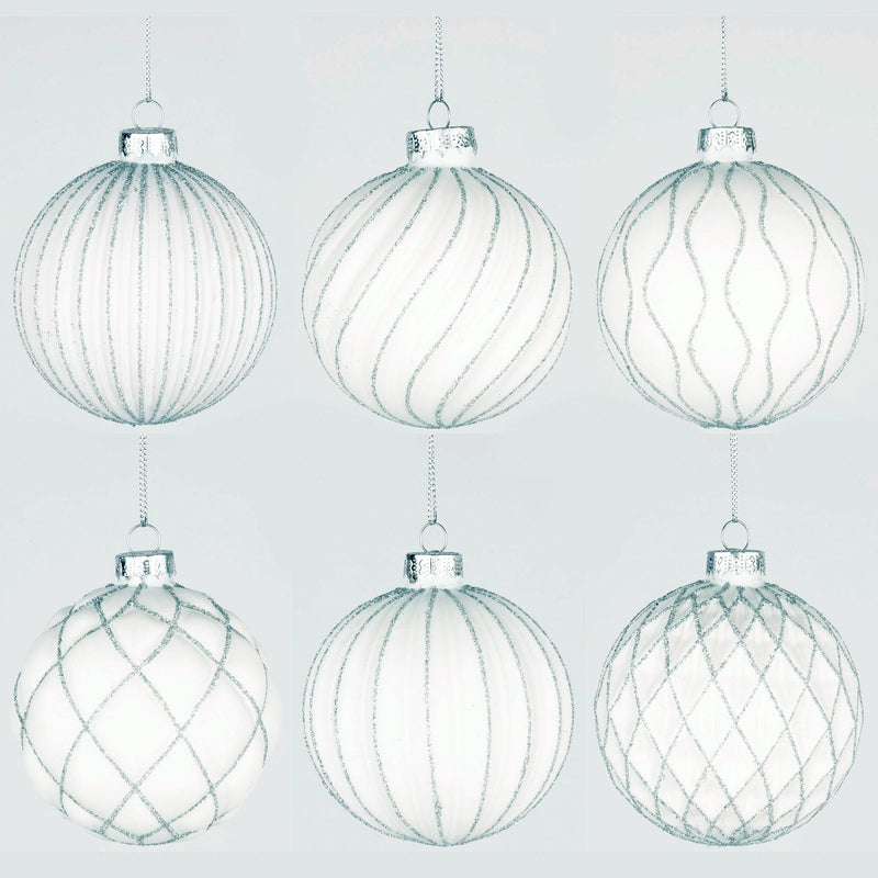 SHATCHI 8cm Glass Christmas Baubles Box of 12 - 6 Assorted Designs