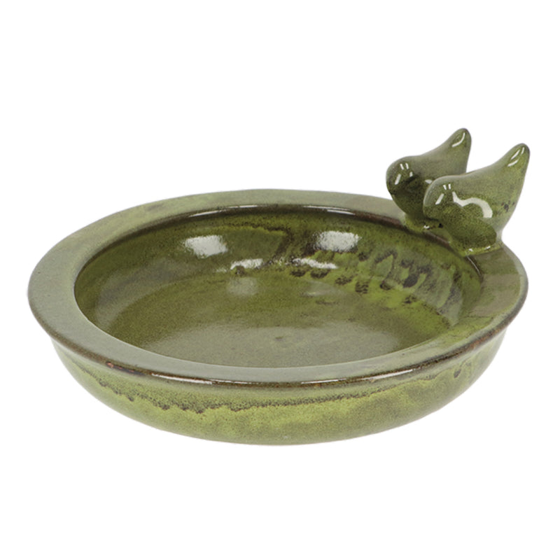 Fallen Fruits Round Ceramic Bird Bath Green