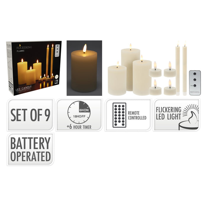 Koopman Candle Set Of 9Pcs Ivory