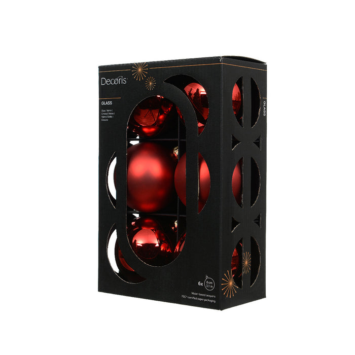 Kaemingk Baubles Glass Shiny - Matt Set Christmas Red (Dia.8Cm)
