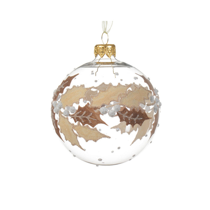 Kaemingk Glass Bauble – Clear Holly Border Transparent (Dia.8Cm)