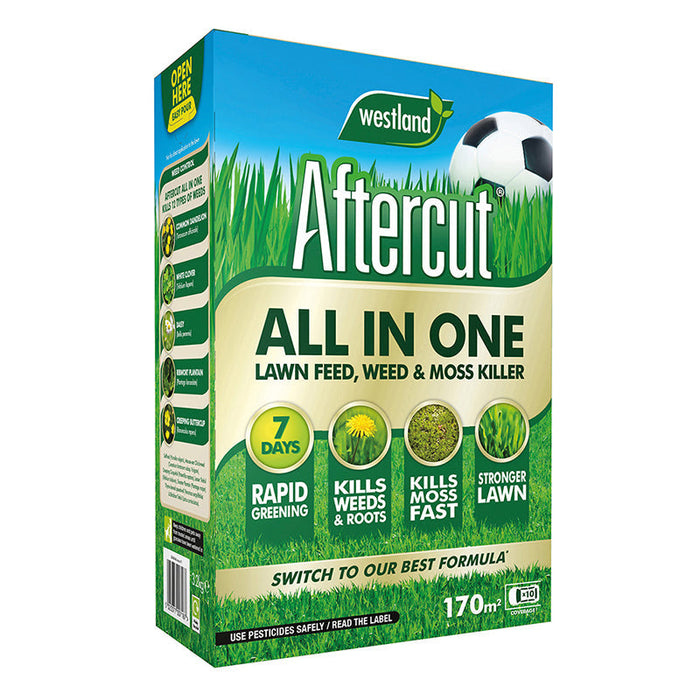 Aftercut All In One Lawn Feed, Weed & Moss Killer 170m2
