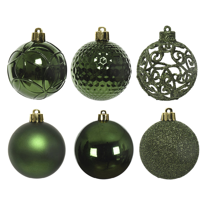 Kaemingk Polystyrene Bauble – Matt/Shiny/Glitter Mix, Pine Green (Dia.6Cm)