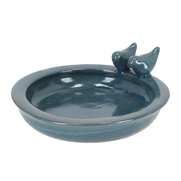 Fallen Fruits Round Ceramic Bird Bath Petrol Blue