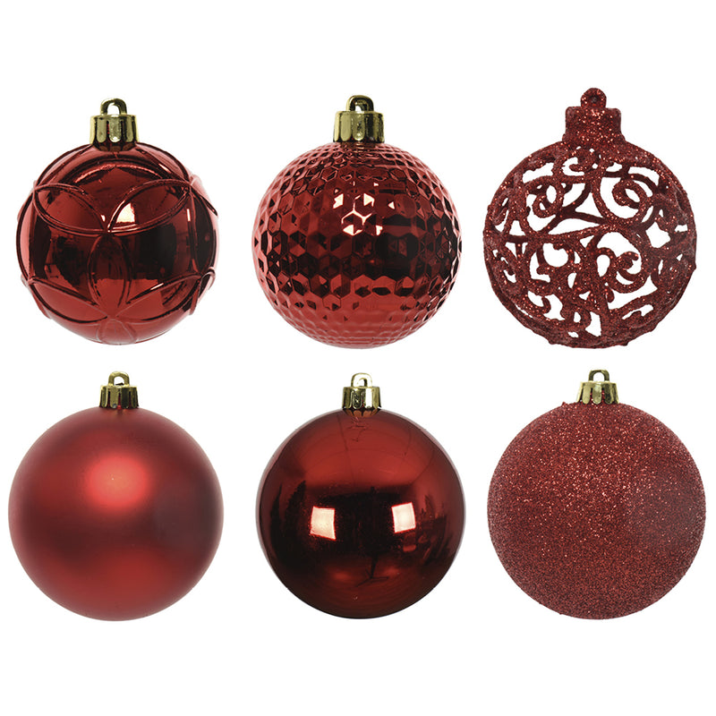 Kaemingk Polystyrene Bauble – Shatterproof Matt/Shiny/Glitter, Christmas Red