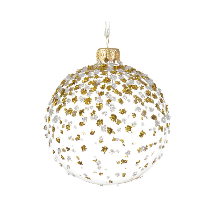 Kaemingk Bauble Glass Clear Golden Sparkle (Dia.8Cm)