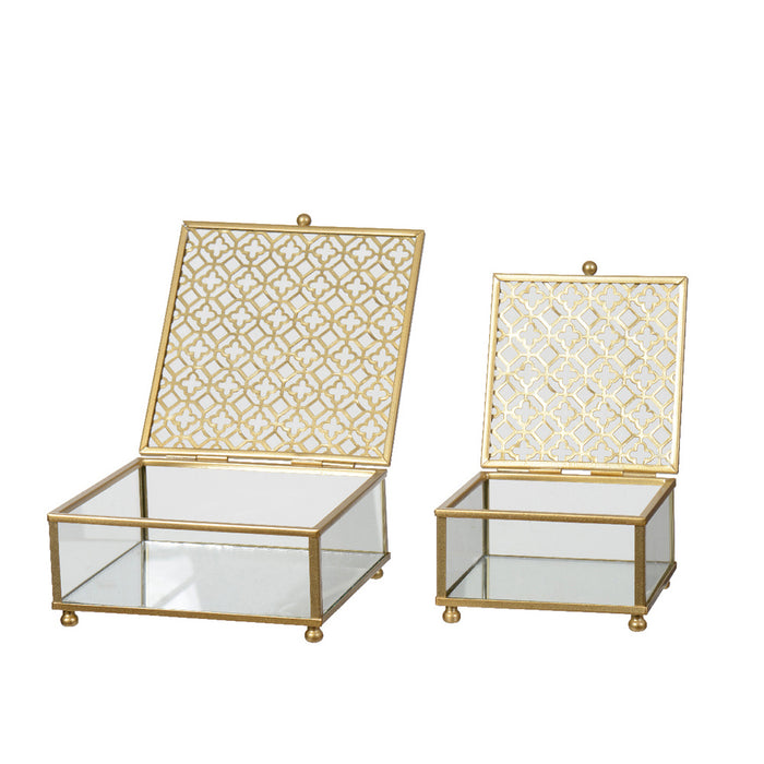 Kaemingk Glass Box – Gold Spray Finish (L.13 X W.14 X H.6Cm)
