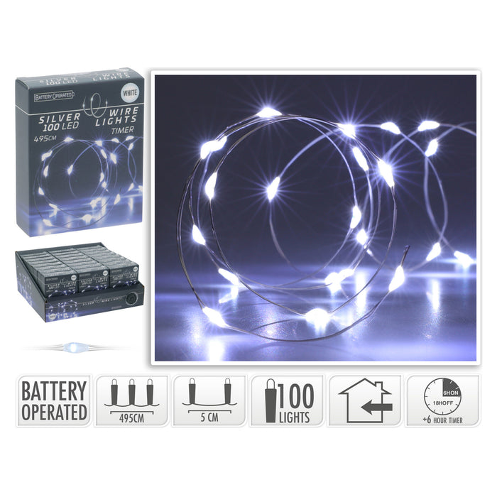 Koopman Silver Wire 100 LED White Timer