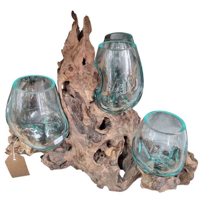 HAW 3 Bowl Glass on Teak 12cm