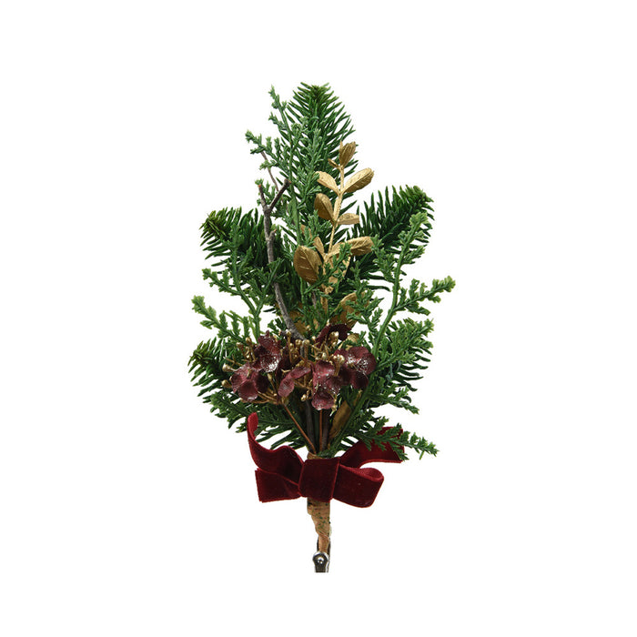 Kaemingk Velvet Bow Clip – Green With Gold Leaves (L.6 X W.10 X H.24Cm)