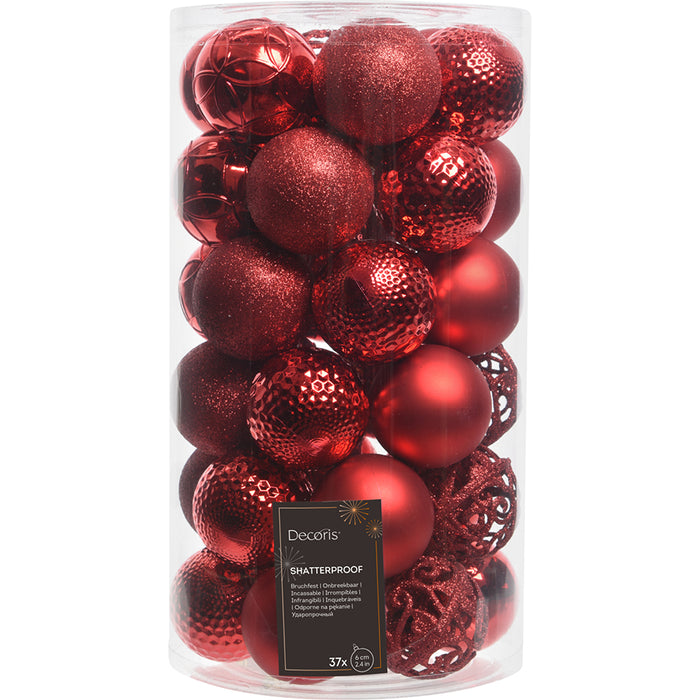 Kaemingk Polystyrene Bauble – Shatterproof Matt/Shiny/Glitter, Christmas Red