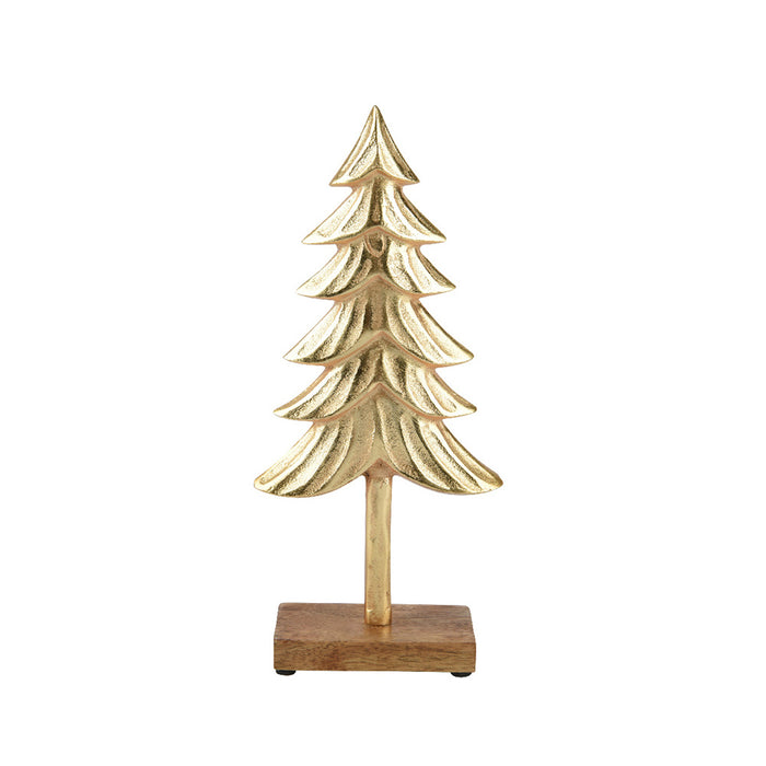 Kaemingk Gold Aluminium Tree – Mango Wood Base (L.15 X W.6 X H.33Cm)