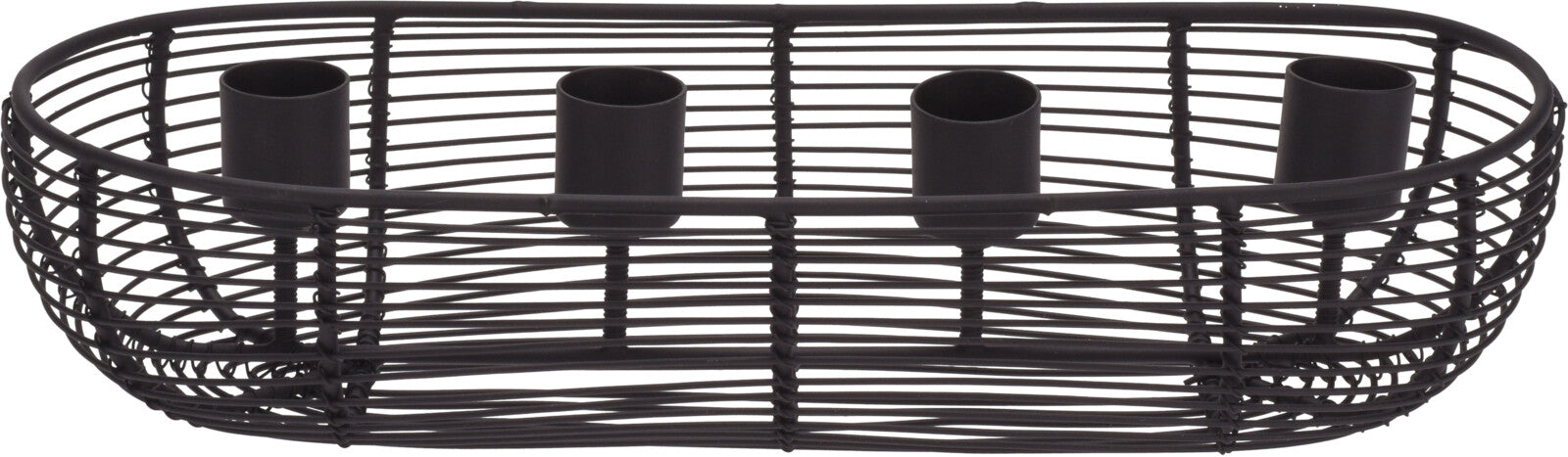 4 Candle Holders in a Shallow Oval Shaped Aluminium Container Colour Black