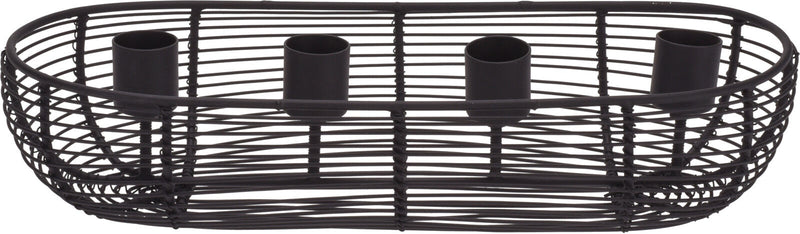 4 Candle Holders in a Shallow Oval Shaped Aluminium Container Colour Black